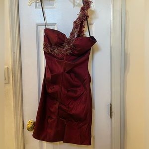 Floral Accent Burgundy Cocktail Dress